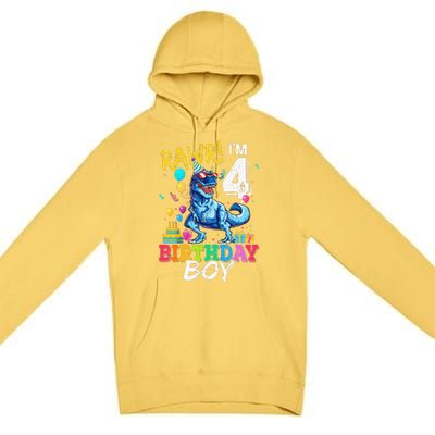 Funny 4 Year Old 4th Birthday T Rex Dinosaur Premium Pullover Hoodie