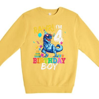 Funny 4 Year Old 4th Birthday T Rex Dinosaur Premium Crewneck Sweatshirt