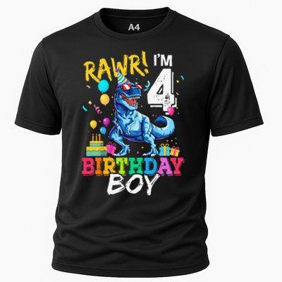 Funny 4 Year Old 4th Birthday T Rex Dinosaur Cooling Performance Crew T-Shirt