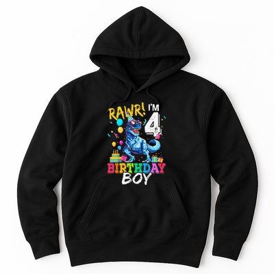 Funny 4 Year Old 4th Birthday T Rex Dinosaur Hoodie