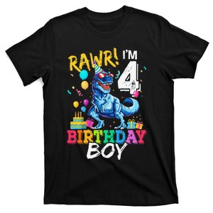 Funny 4 Year Old 4th Birthday T Rex Dinosaur T-Shirt