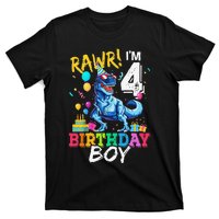 Funny 4 Year Old 4th Birthday T Rex Dinosaur T-Shirt