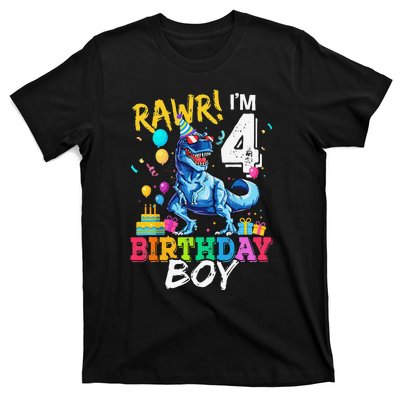 Funny 4 Year Old 4th Birthday T Rex Dinosaur T-Shirt