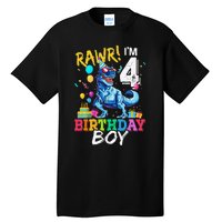 Funny 4 Year Old 4th Birthday T Rex Dinosaur Tall T-Shirt