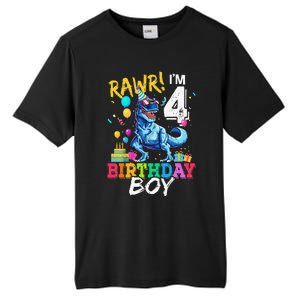 Funny 4 Year Old 4th Birthday T Rex Dinosaur Tall Fusion ChromaSoft Performance T-Shirt