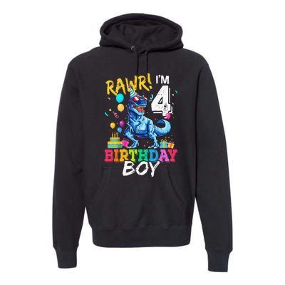 Funny 4 Year Old 4th Birthday T Rex Dinosaur Premium Hoodie