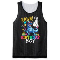 Funny 4 Year Old 4th Birthday T Rex Dinosaur Mesh Reversible Basketball Jersey Tank