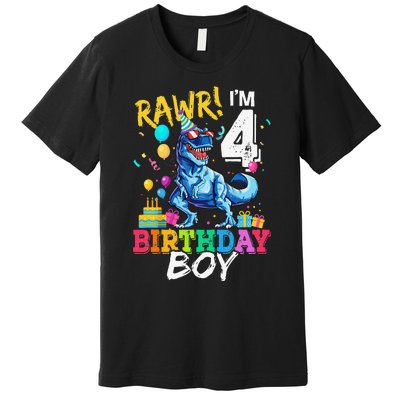 Funny 4 Year Old 4th Birthday T Rex Dinosaur Premium T-Shirt