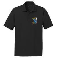 Funny 4 Year Old 4th Birthday T Rex Dinosaur PosiCharge RacerMesh Polo