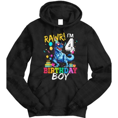 Funny 4 Year Old 4th Birthday T Rex Dinosaur Tie Dye Hoodie