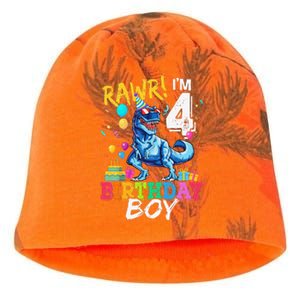 Funny 4 Year Old 4th Birthday T Rex Dinosaur Kati - Camo Knit Beanie