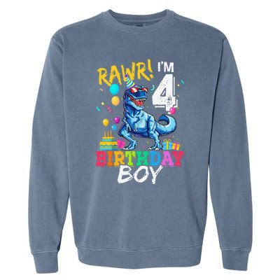 Funny 4 Year Old 4th Birthday T Rex Dinosaur Garment-Dyed Sweatshirt