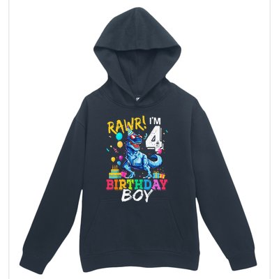 Funny 4 Year Old 4th Birthday T Rex Dinosaur Urban Pullover Hoodie