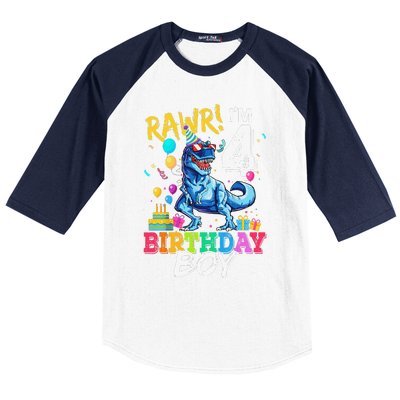 Funny 4 Year Old 4th Birthday T Rex Dinosaur Baseball Sleeve Shirt