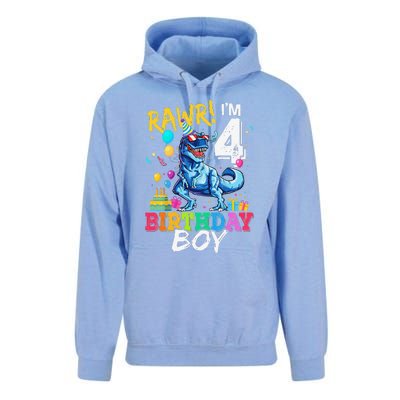 Funny 4 Year Old 4th Birthday T Rex Dinosaur Unisex Surf Hoodie