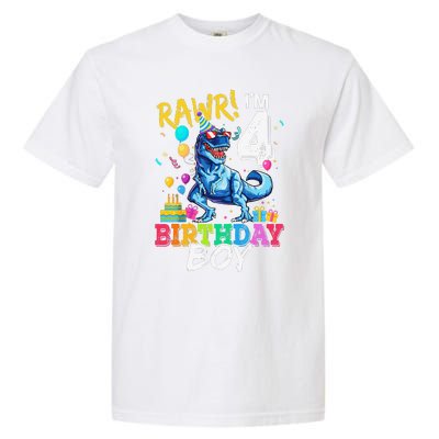 Funny 4 Year Old 4th Birthday T Rex Dinosaur Garment-Dyed Heavyweight T-Shirt