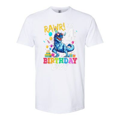 Funny 4 Year Old 4th Birthday T Rex Dinosaur Softstyle CVC T-Shirt