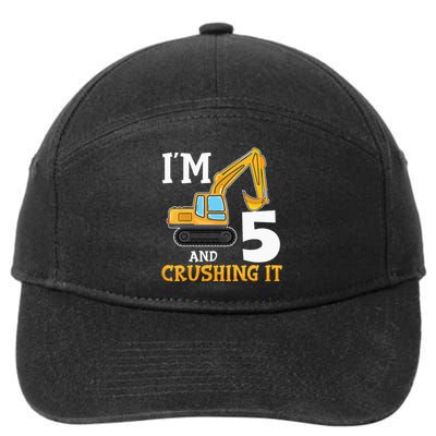 Five 5yr 5th Birthday Digger Construction 5 Years Old 7-Panel Snapback Hat