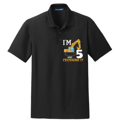 Five 5yr 5th Birthday Digger Construction 5 Years Old Dry Zone Grid Polo