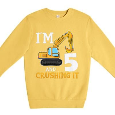 Five 5yr 5th Birthday Digger Construction 5 Years Old Premium Crewneck Sweatshirt