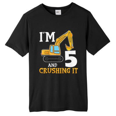 Five 5yr 5th Birthday Digger Construction 5 Years Old Tall Fusion ChromaSoft Performance T-Shirt