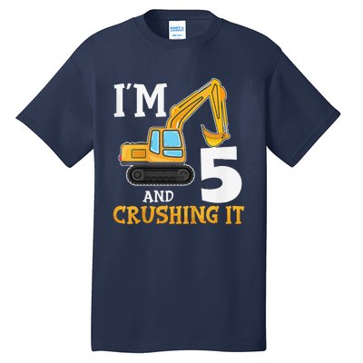 Five 5yr 5th Birthday Digger Construction 5 Years Old Tall T-Shirt