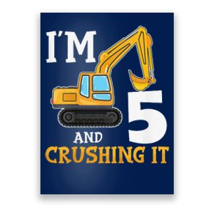 Five 5yr 5th Birthday Digger Construction 5 Years Old Poster