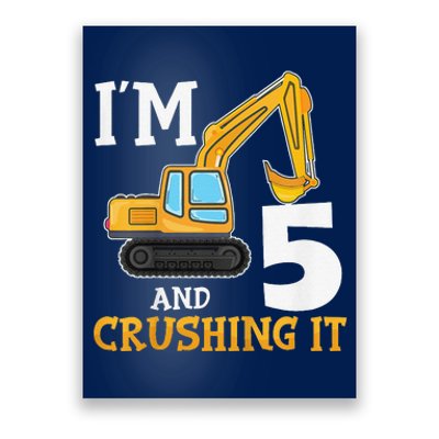 Five 5yr 5th Birthday Digger Construction 5 Years Old Poster