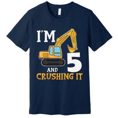 Five 5yr 5th Birthday Digger Construction 5 Years Old Premium T-Shirt