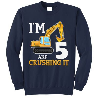 Five 5yr 5th Birthday Digger Construction 5 Years Old Tall Sweatshirt