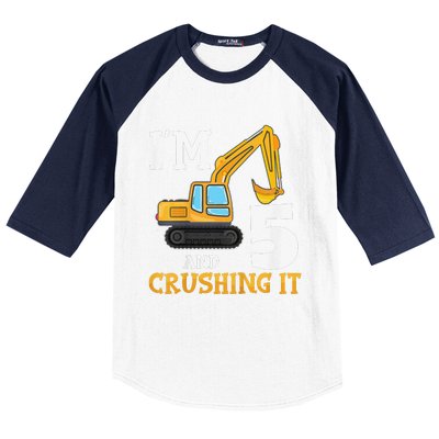 Five 5yr 5th Birthday Digger Construction 5 Years Old Baseball Sleeve Shirt