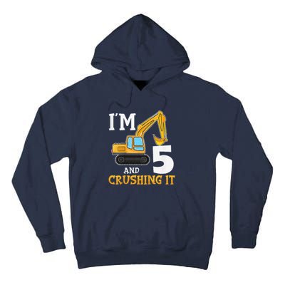 Five 5yr 5th Birthday Digger Construction 5 Years Old Tall Hoodie