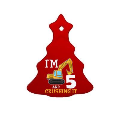 Five 5yr 5th Birthday Digger Construction 5 Years Old Ceramic Tree Ornament