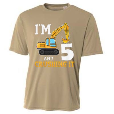 Five 5yr 5th Birthday Digger Construction 5 Years Old Cooling Performance Crew T-Shirt