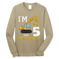 Five 5yr 5th Birthday Digger Construction 5 Years Old Long Sleeve Shirt