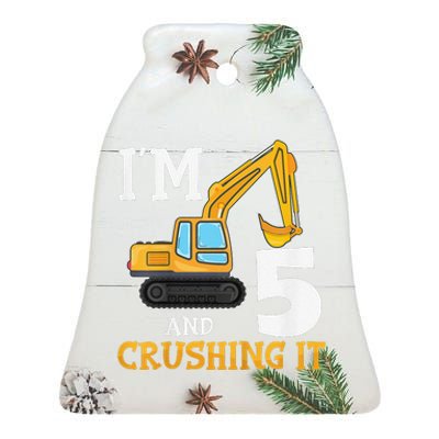 Five 5yr 5th Birthday Digger Construction 5 Years Old Ceramic Bell Ornament