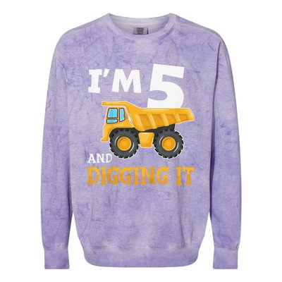 Five 5yr 5th Birthday Construction 5 Years Old Colorblast Crewneck Sweatshirt