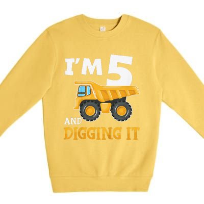 Five 5yr 5th Birthday Construction 5 Years Old Premium Crewneck Sweatshirt