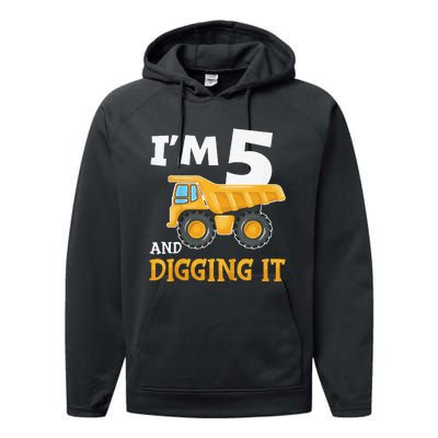 Five 5yr 5th Birthday Construction 5 Years Old Performance Fleece Hoodie