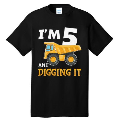 Five 5yr 5th Birthday Construction 5 Years Old Tall T-Shirt