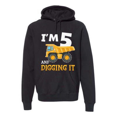 Five 5yr 5th Birthday Construction 5 Years Old Premium Hoodie