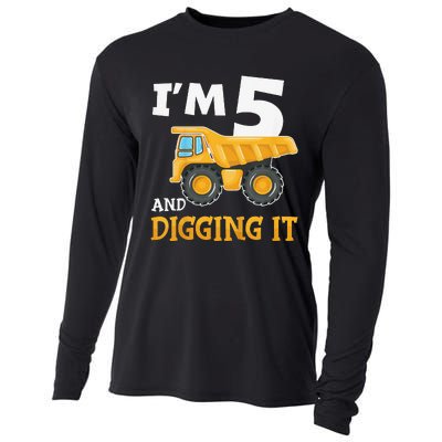 Five 5yr 5th Birthday Construction 5 Years Old Cooling Performance Long Sleeve Crew