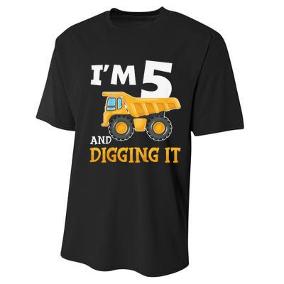 Five 5yr 5th Birthday Construction 5 Years Old Performance Sprint T-Shirt