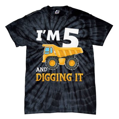 Five 5yr 5th Birthday Construction 5 Years Old Tie-Dye T-Shirt