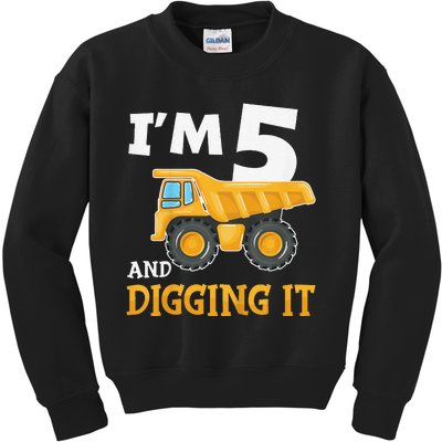 Five 5yr 5th Birthday Construction 5 Years Old Kids Sweatshirt