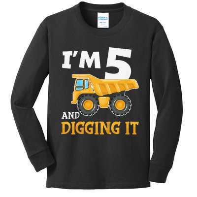 Five 5yr 5th Birthday Construction 5 Years Old Kids Long Sleeve Shirt