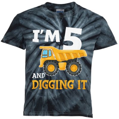 Five 5yr 5th Birthday Construction 5 Years Old Kids Tie-Dye T-Shirt