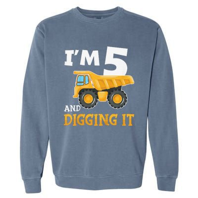 Five 5yr 5th Birthday Construction 5 Years Old Garment-Dyed Sweatshirt