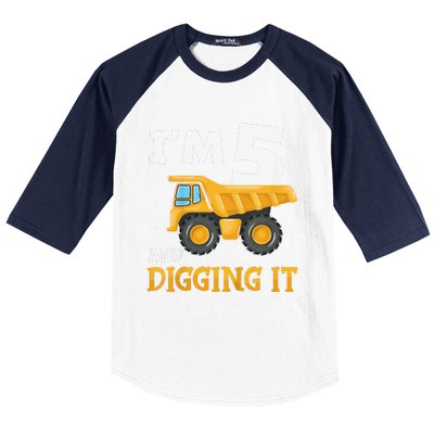 Five 5yr 5th Birthday Construction 5 Years Old Baseball Sleeve Shirt