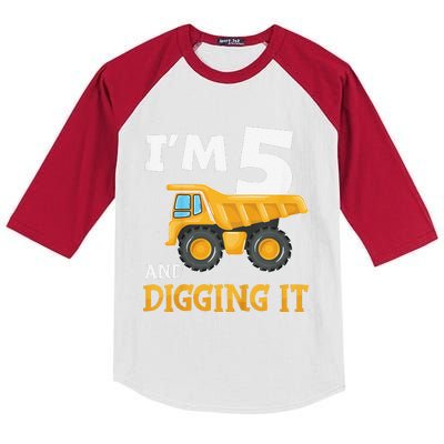 Five 5yr 5th Birthday Construction 5 Years Old Kids Colorblock Raglan Jersey